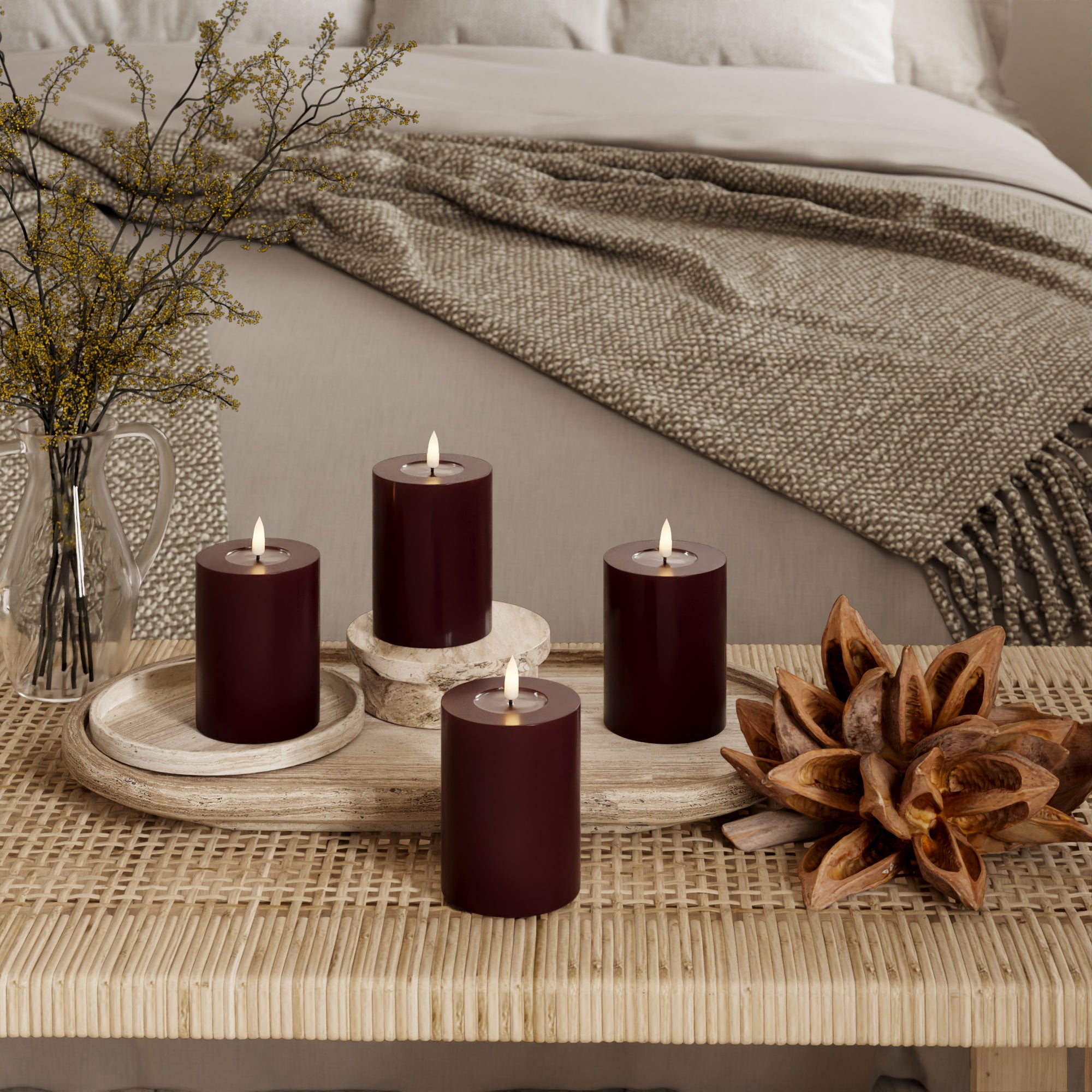 LIDERADO Vela pilar Ø 7,5 x 10 cm Borgonha - 4 pcs