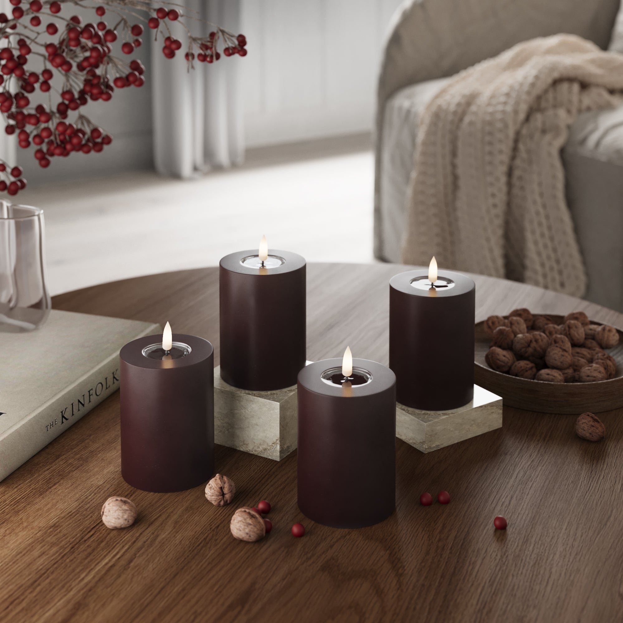LIDERADO Vela pilar Ø 7,5 x 10 cm Borgonha - 4 pcs