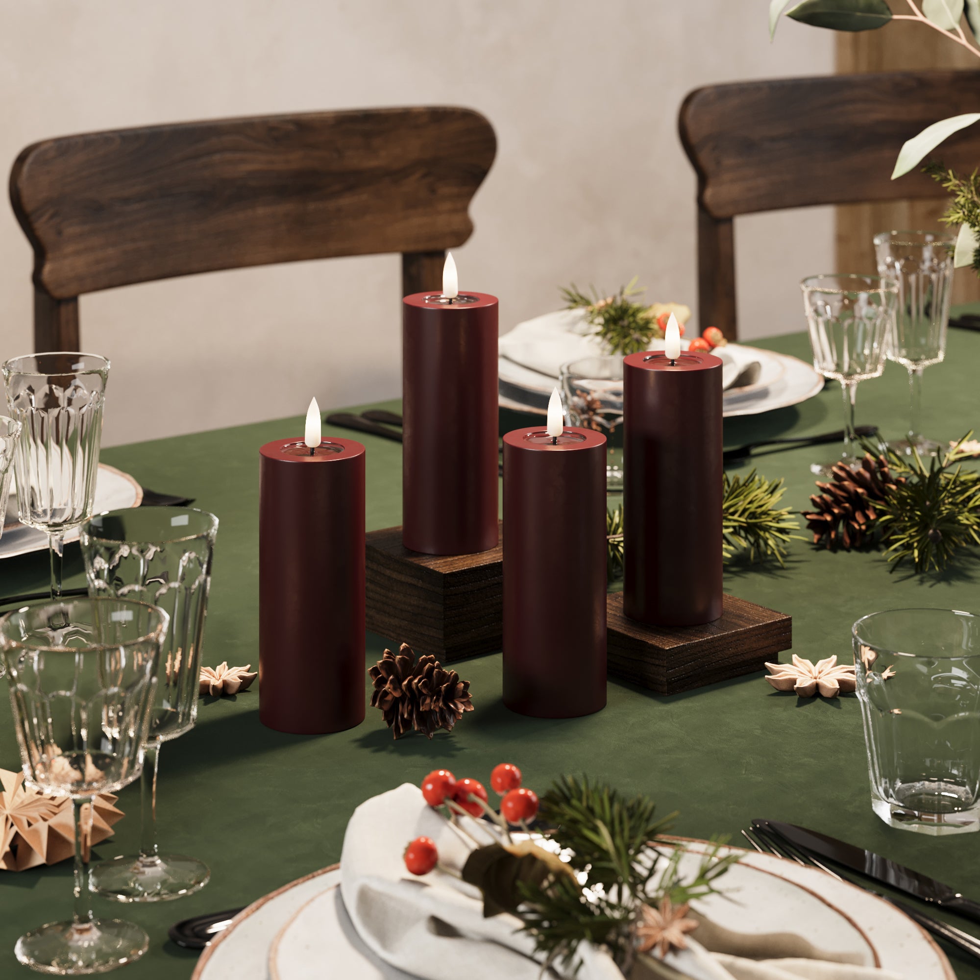 Φώτα μπλοκ LED Ø 5 x 12,5 cm Βουργουνδί - 4 τεμ.