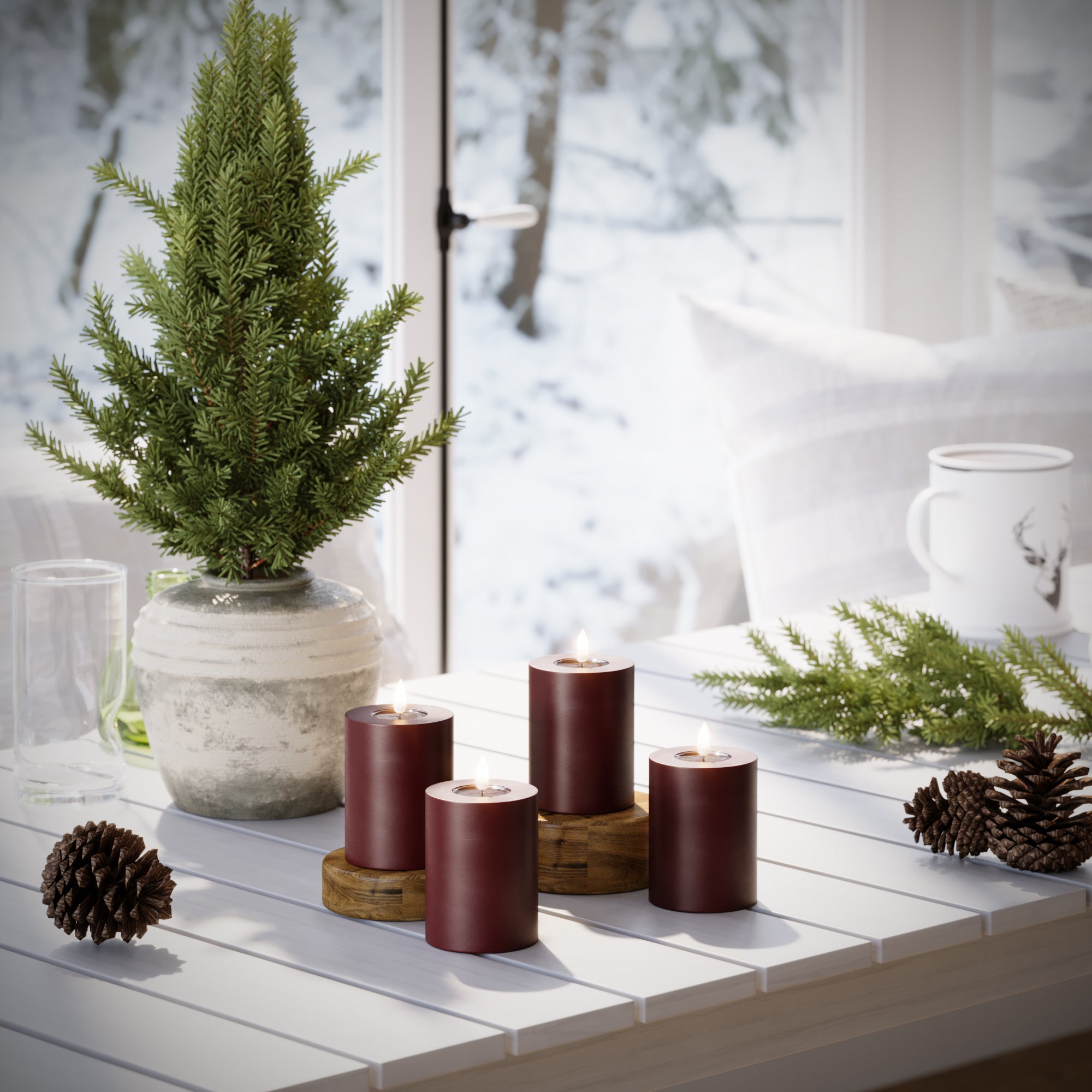 LIDERADO Vela pilar Ø 7,5 x 10 cm Borgonha - 4 pcs