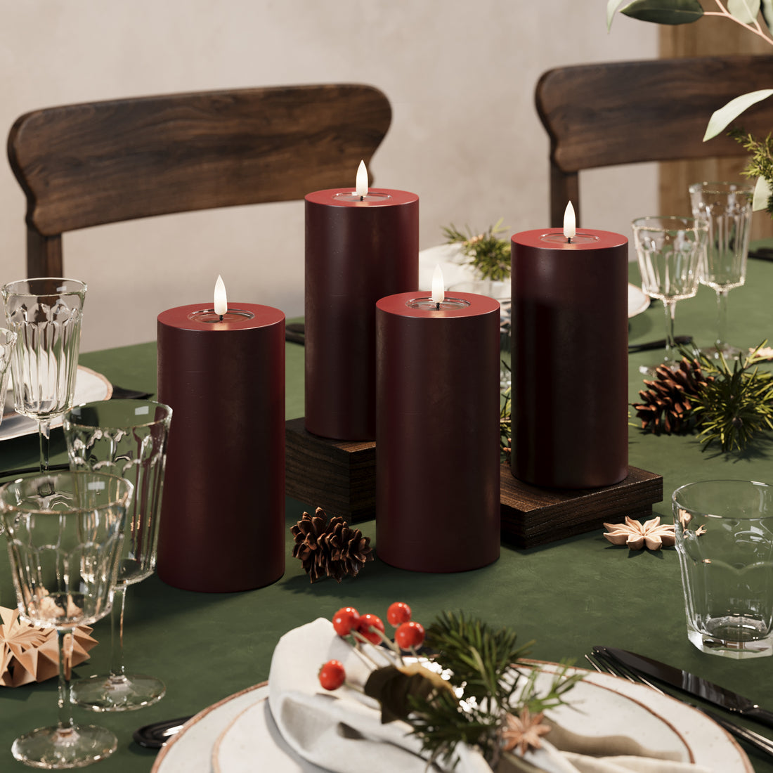 LIDERADO Vela pilar Ø 7,5 x 15 cm Borgonha - 4 pcs