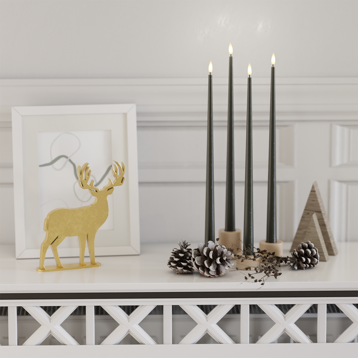 Deluxe Homeart LED sveču gaismas komplekts - Tumši zaļa - 4 gabali 38 cm 2