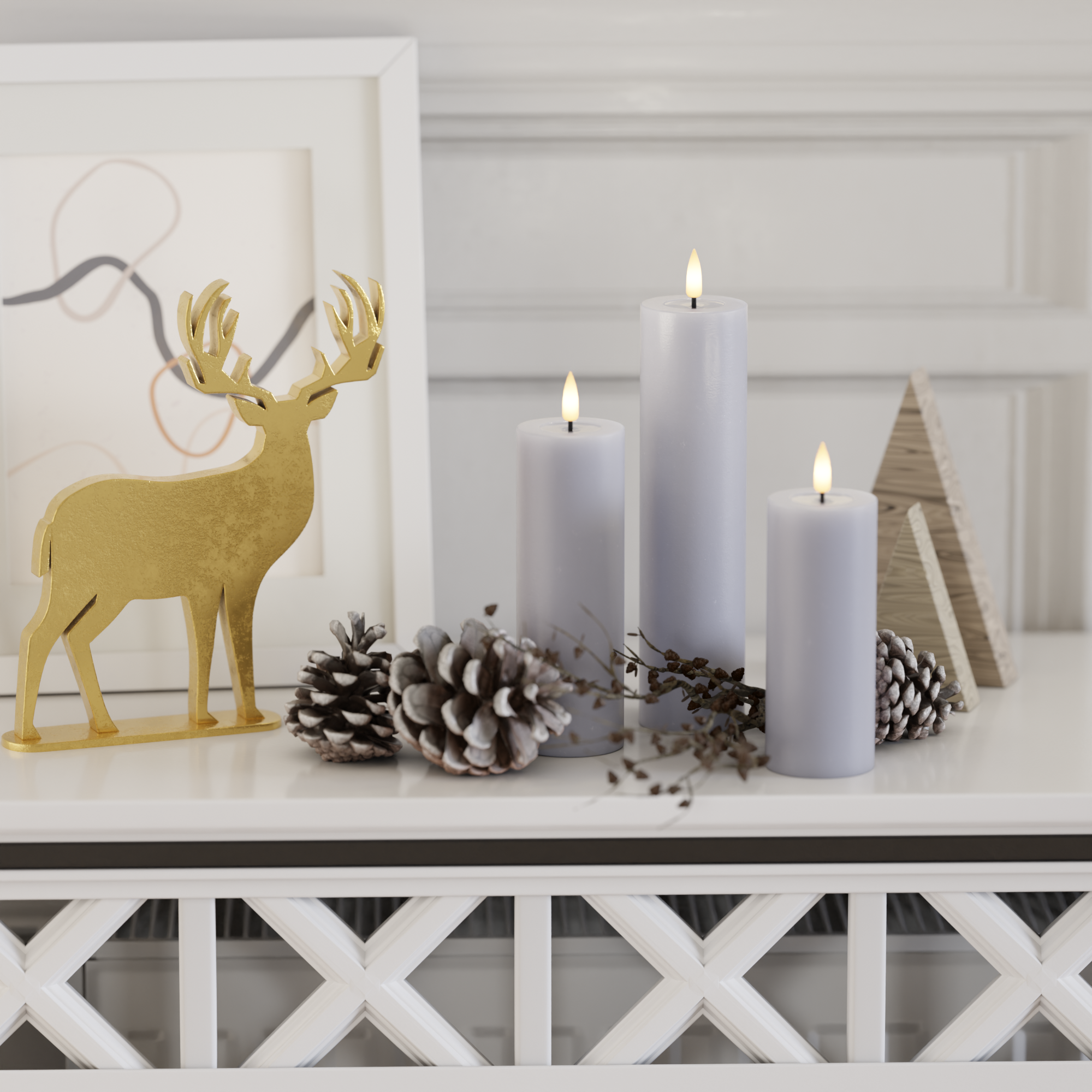 Deluxe Homeart LED Bloklys pakke - Støvet blå - 5 x 12,5 + 15 + 20 3