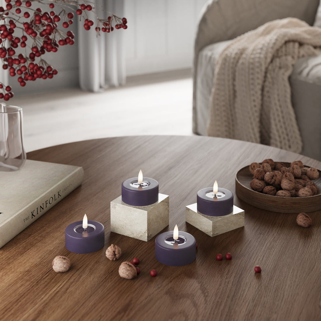 LED Jumbo Vela de chá Roxo escuro - 4 pcs