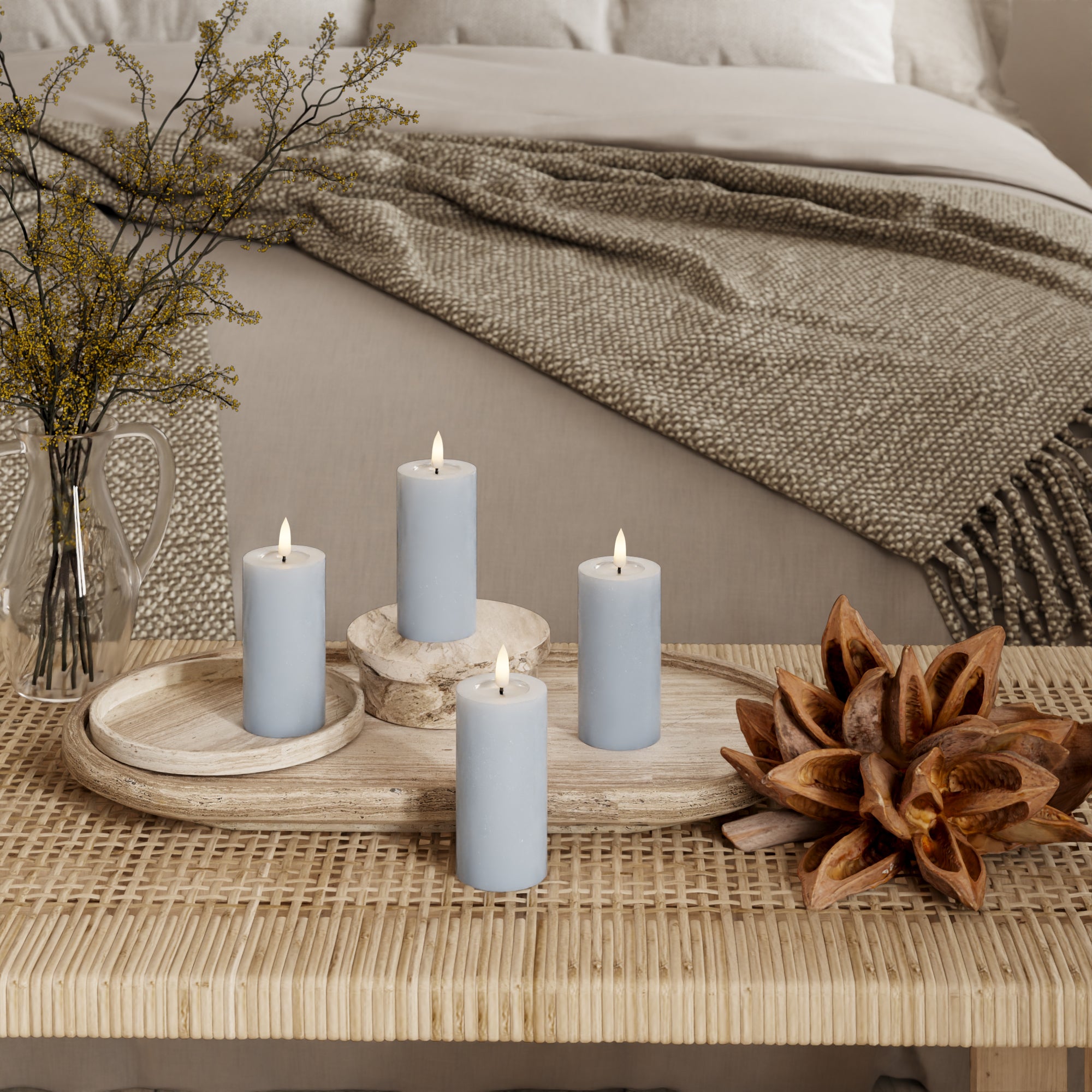 LED Blockljus Ø 5 x 10 cm Stövet blå - 4 st