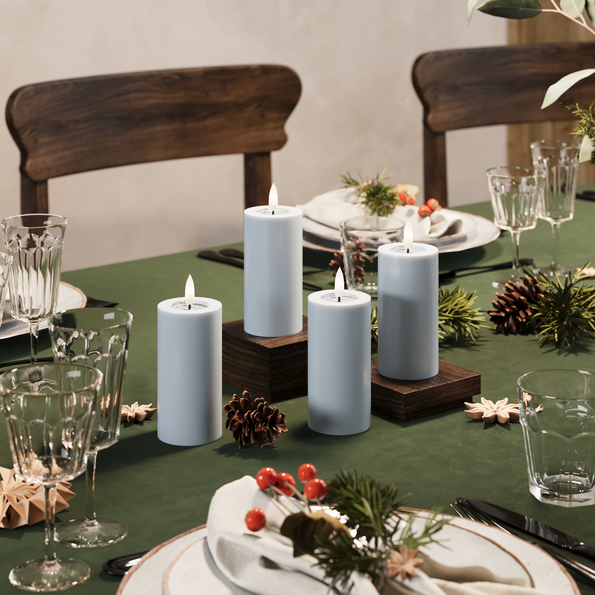 LED Blockljus Ø 5 x 10 cm Stövet blå - 4 st