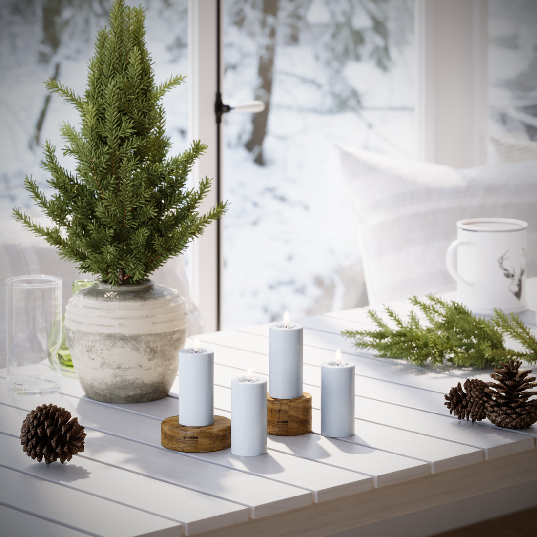 LIDERADO Vela pilar Ø 5 x 10 cm Azul empoeirado - 4 pcs