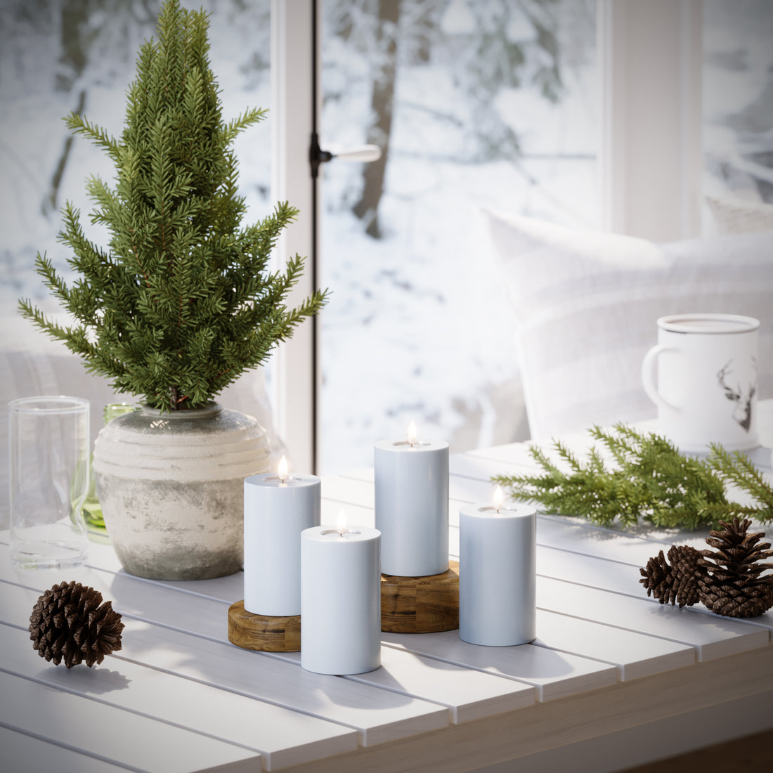 LIDERADO Vela pilar Ø 7,5 x 12,5 cm Azul empoeirado - 4 pcs