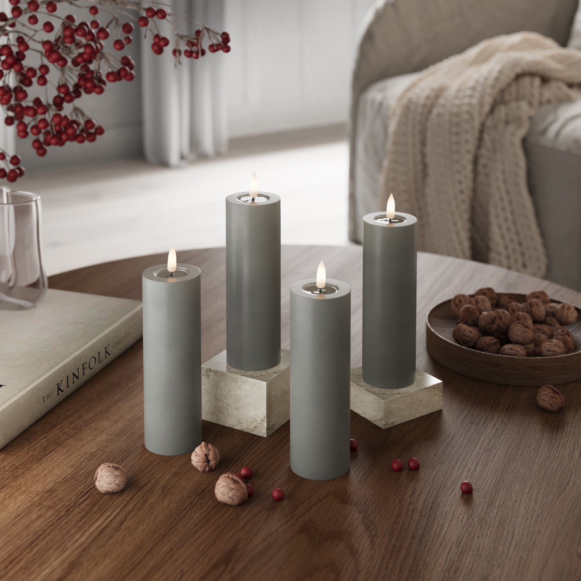 LED Blockljus Ø 5 x 15 cm Grå - 4 st