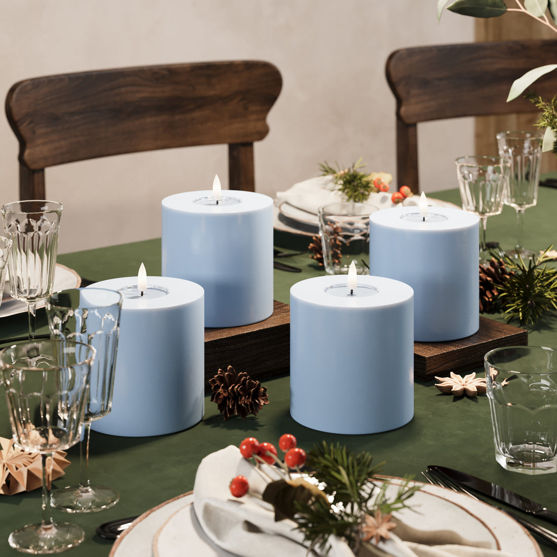 LIDERADO Vela pilar Ø 10 x 10 cm Azul gelo - 4 pcs
