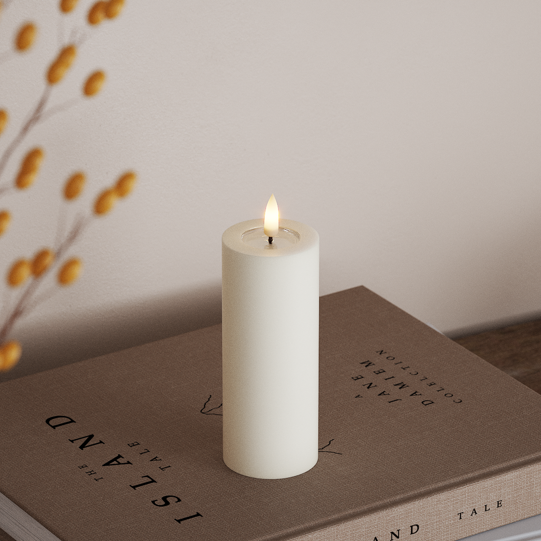 Deluxe Homeart LED Bloklys Ø 5 x 12,5 cm Hvid LED bloklys 4