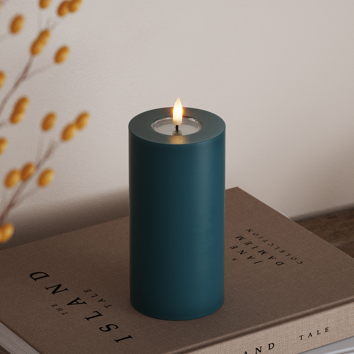 Deluxe Homeart Φωτιστικό μπλοκ LED Ø 7,5 x 15 cm Πετρόλ Φως μπλοκ LED 3