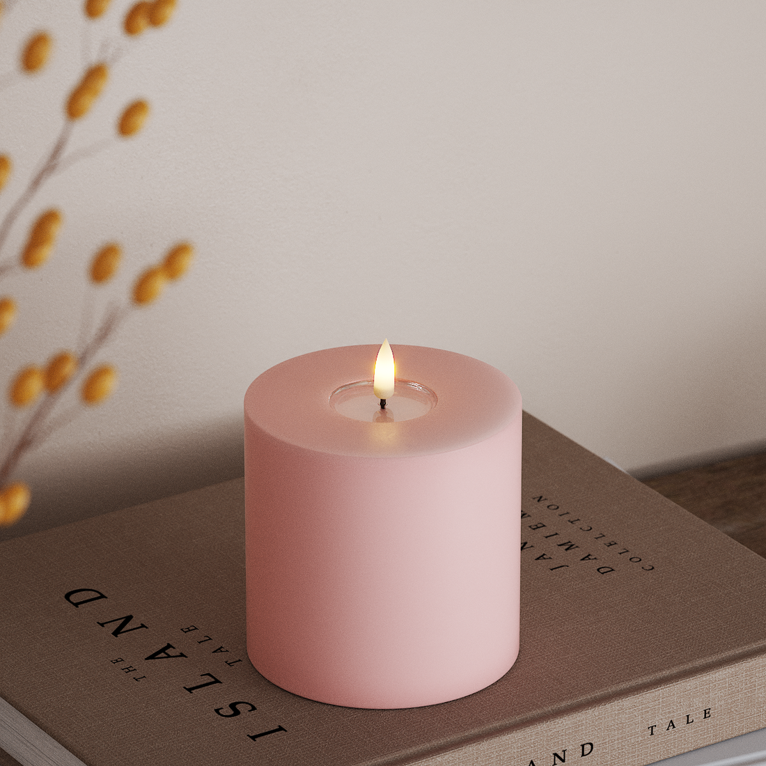 Deluxe Homeart LED Blockljus Ø 10 x 10 cm Ljusrosa LED Blockljus 4