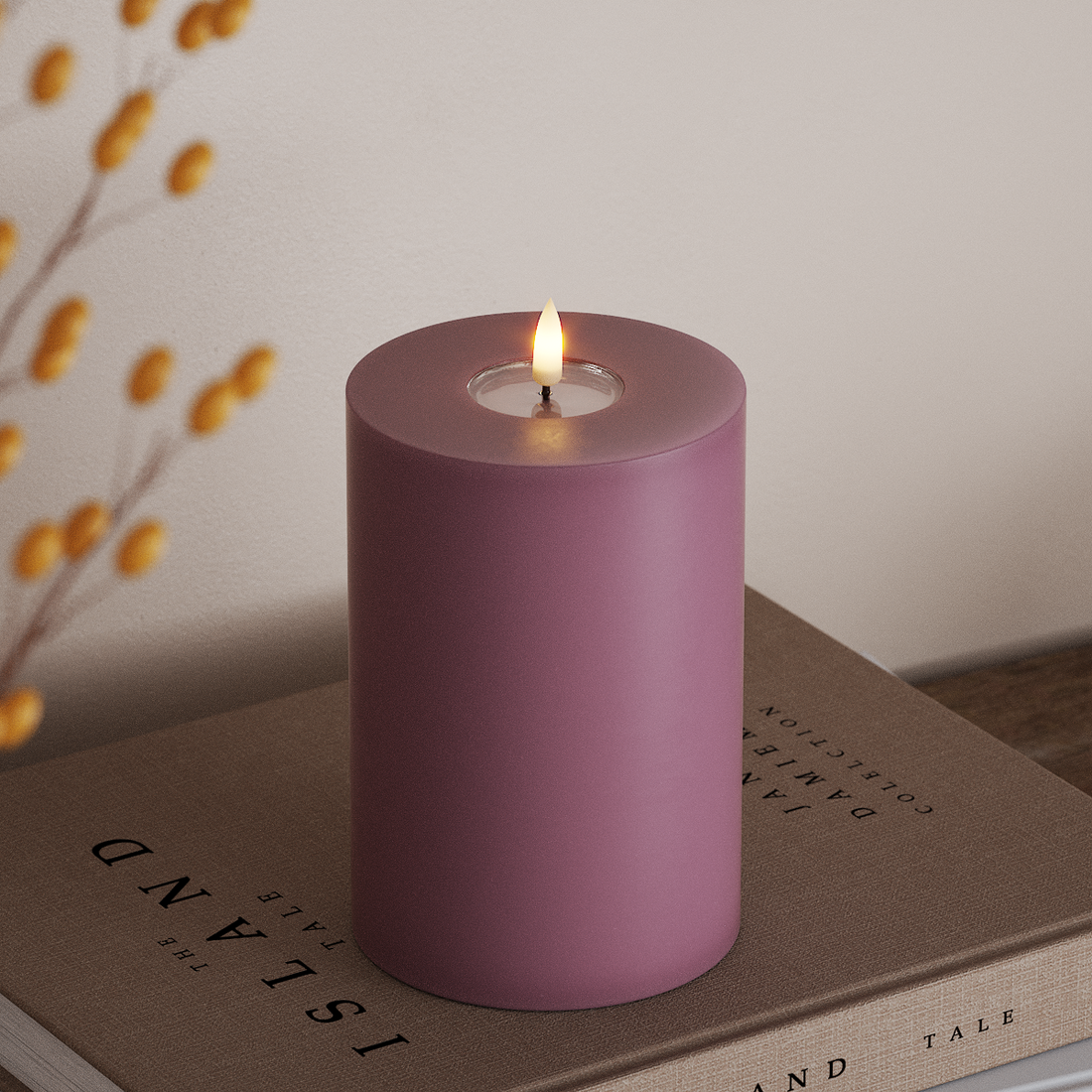 Deluxe Homeart LED Bloklys Ø 10 x 15 cm Lyslilla LED bloklys 4