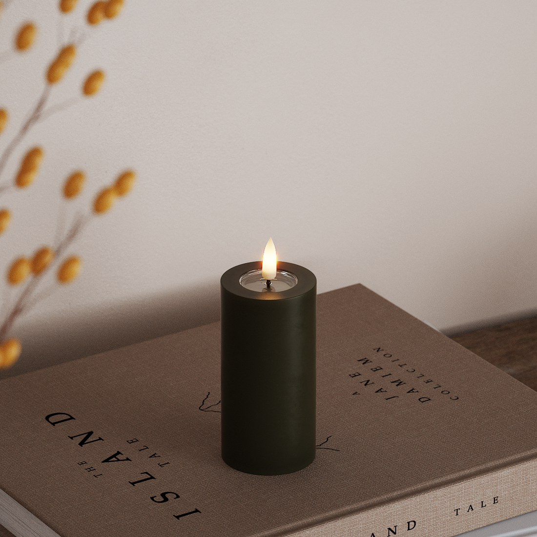 Deluxe Homeart LED Bloklys Ø 5 x 10 cm Mørkegrøn LED bloklys 4