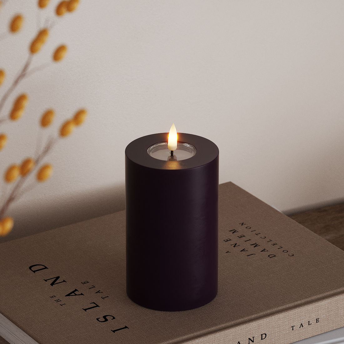 Deluxe Homeart LEDs Vela pilar Ø 7,5 x 12,5 cm Roxo escuro LEDs Vela pilar 4