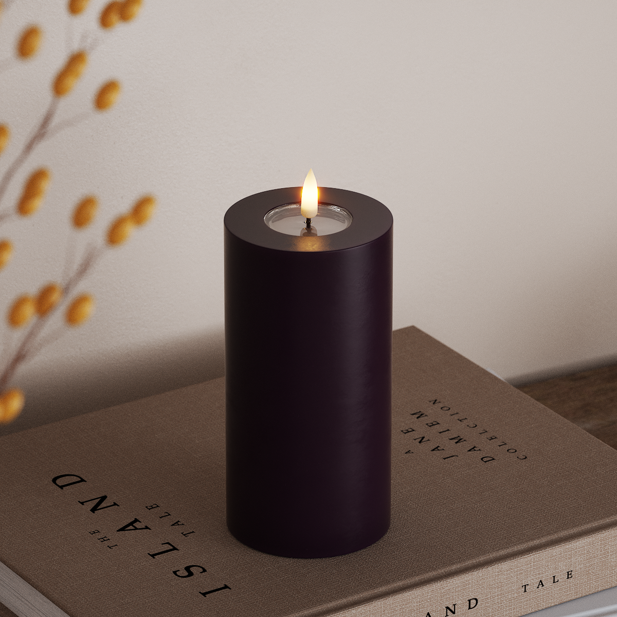 Deluxe Homeart LED Blockljus Ø 7,5 x 15 cm Mörklila LED Blockljus 3