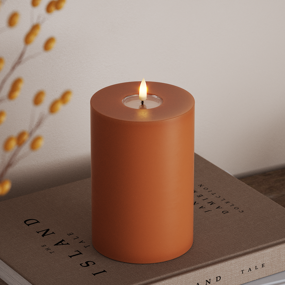 Deluxe Homeart LED Bloklys Ø 10 x 15 cm Orange LED bloklys 4