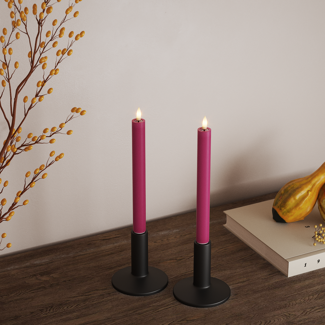 Deluxe Homeart LED Kronelys 2 stk, Ø 2 x 24 cm Magenta LED kronelys 4