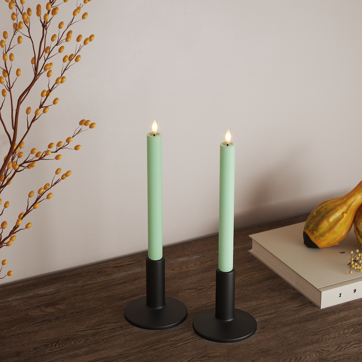 Deluxe Homeart LED Kronelys 2 stk, Ø 2 x 24 cm Mint LED kronelys 3