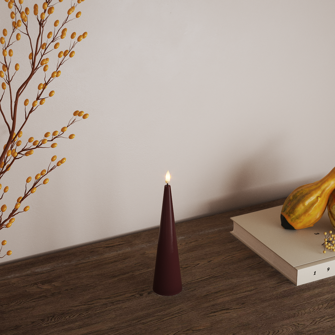 Deluxe Homeart Kegle lys D 5 x H 20 cm Bordeaux LED Keglelys 4