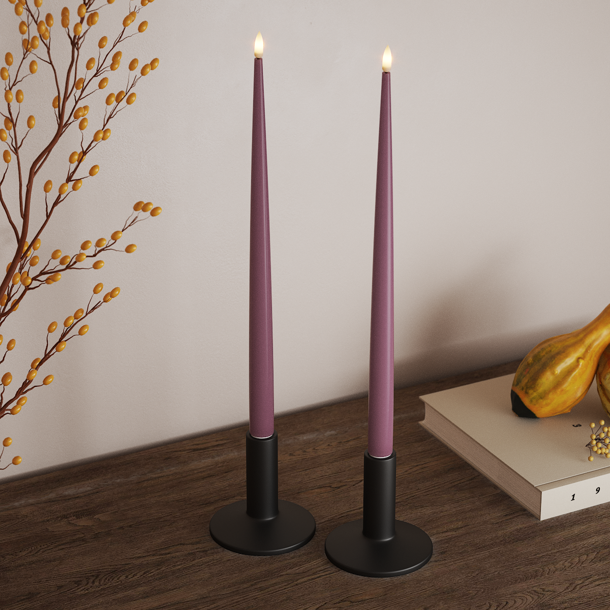 Deluxe Homeart LED sveču gaisma ar Laku, 2 gab 38 cm Gaiši violets LED sveces gaisma 3