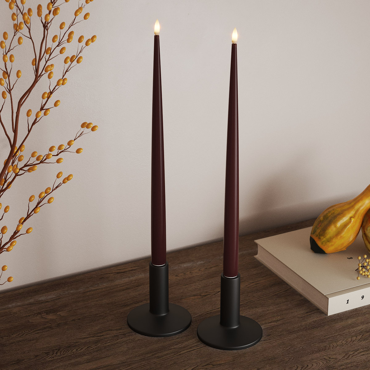 Deluxe Homeart LED sveču gaisma ar Laku, 2 gab 38 cm Burgundija LED sveces gaisma 3