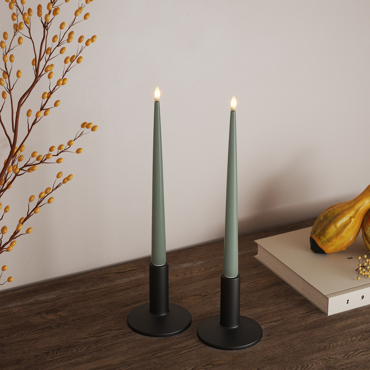 Deluxe Homeart LED sveču gaisma ar Laku, 2 gab. 28 cm Salvijas zaļa LED sveces gaisma 3