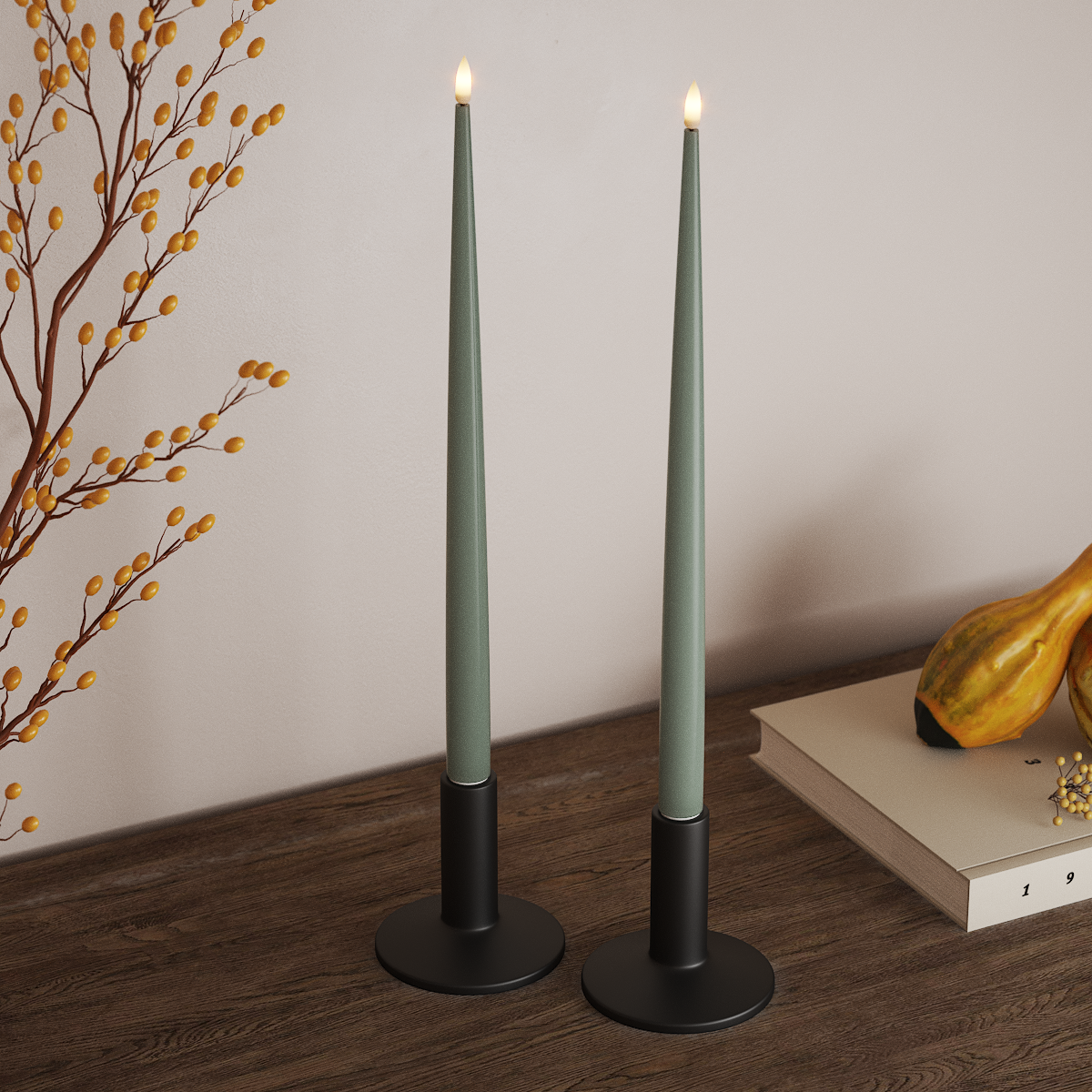 Deluxe Homeart LED sveču gaisma ar Laku, 2 gab 38 cm Salvijas zaļa LED sveces gaisma 3