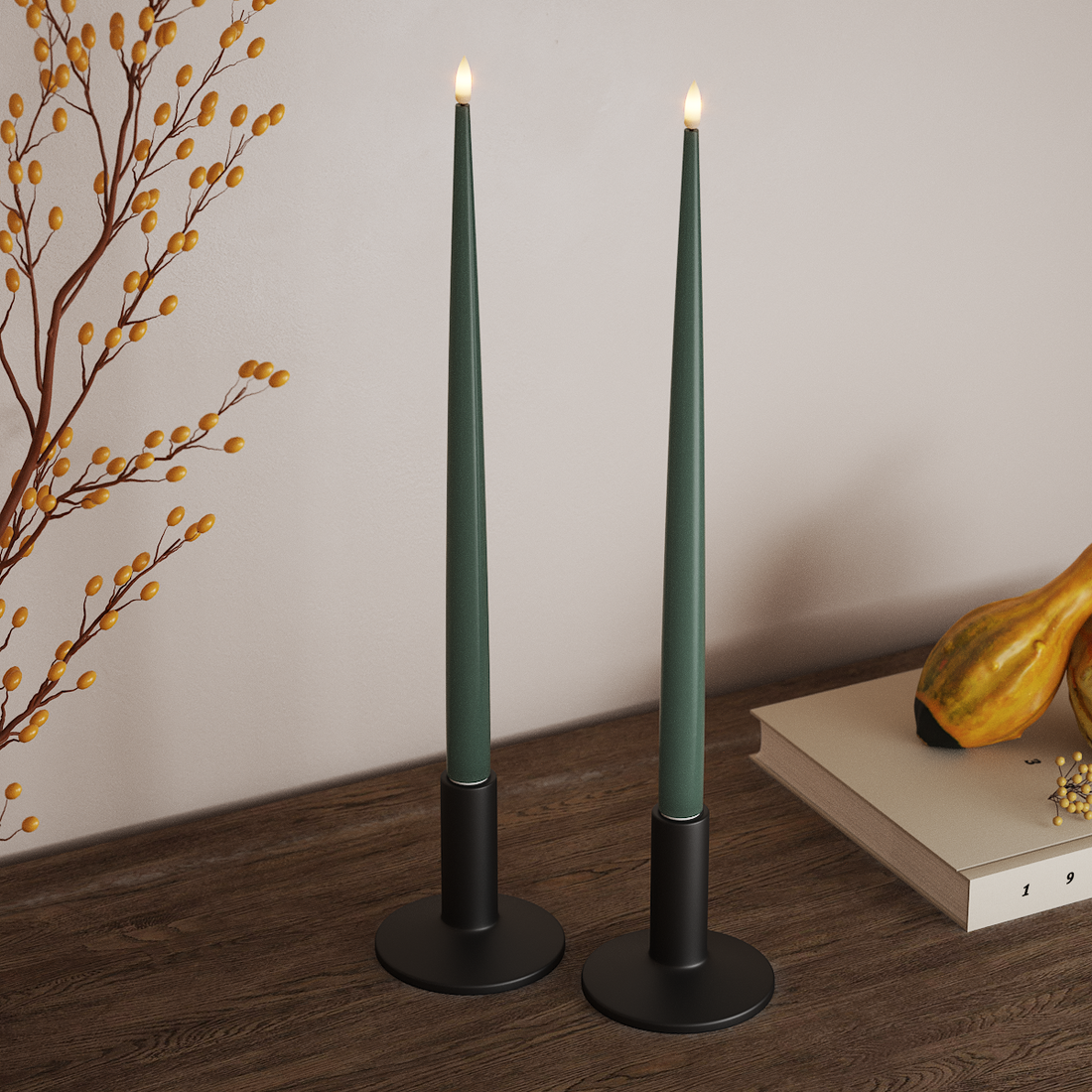 Deluxe Homeart LED Kertelys med Lak, 2 stk 38 cm Jade Grøn LED kertelys 4