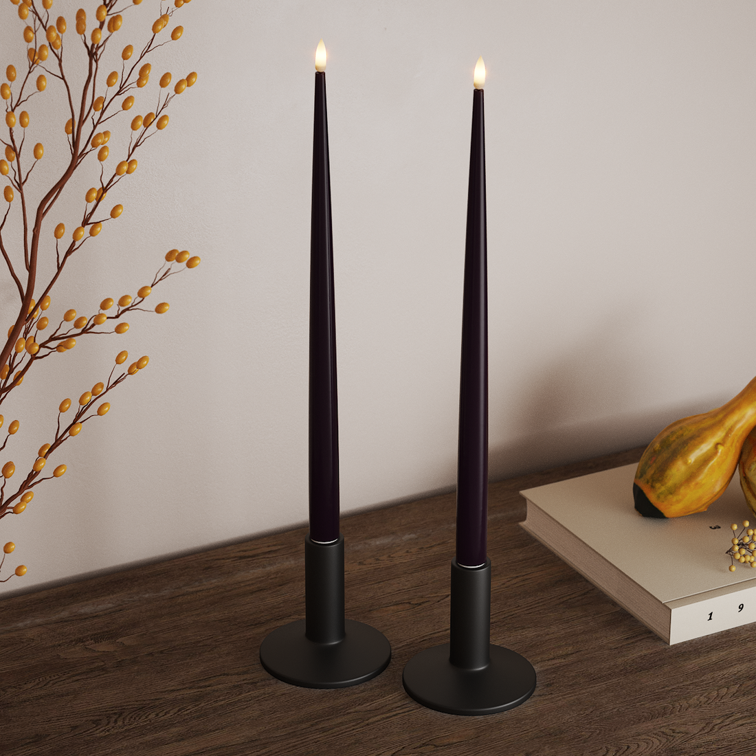 Deluxe Homeart LED sveču gaisma ar Laku, 2 gab 38 cm Tumši violets LED sveces gaisma 4