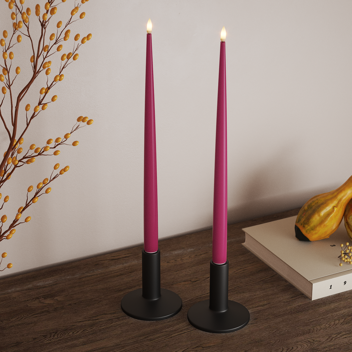 Deluxe Homeart LED sveču gaisma ar Laku, 2 gab 38 cm Purpursarkans LED sveces gaisma 3