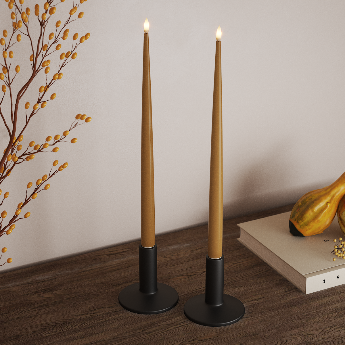 Deluxe Homeart LED světlo na svíčku s lakem, 2 ks 38 cm Kariová LED světlo na svíčku 3