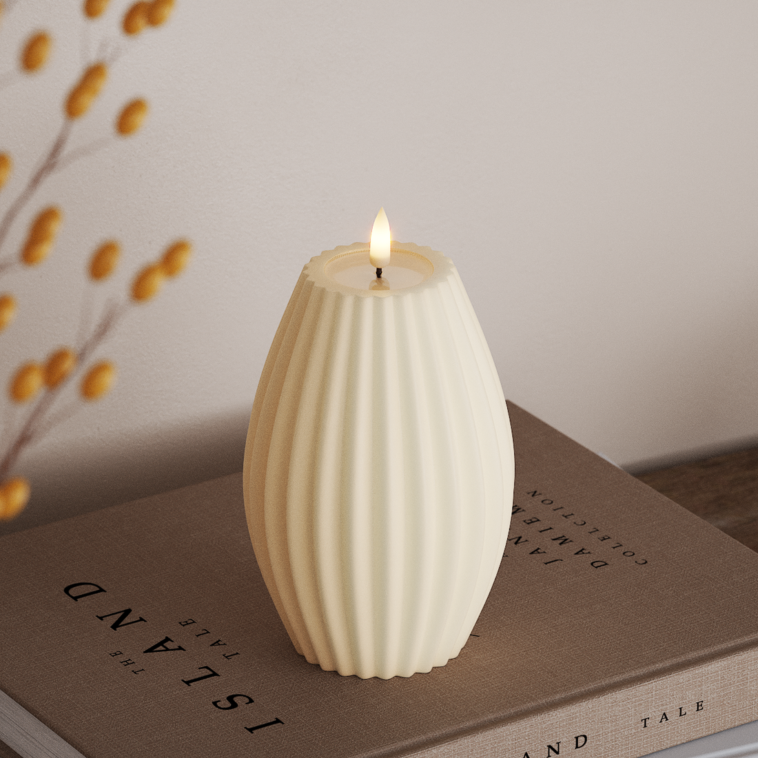 Deluxe Homeart LEDs Vela canelada D 10 x A 15 cm Creme LEDs Vela canelada 4