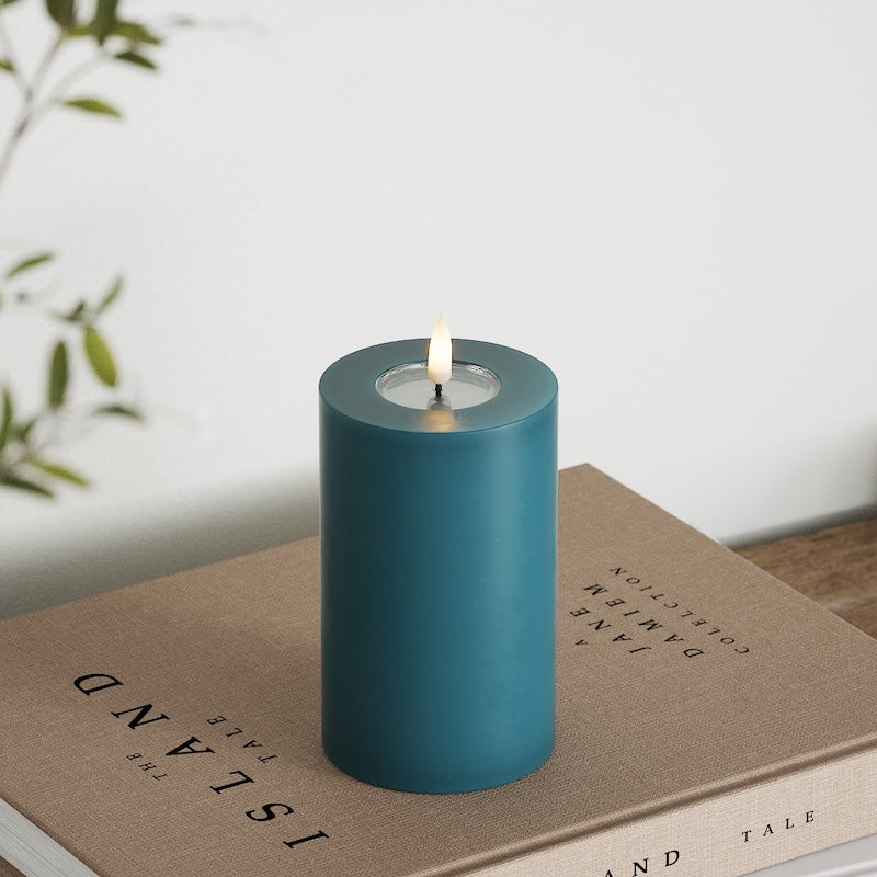 Deluxe Homeart LED Bloklys Ø 7,5 x 12,5 cm Petroleum