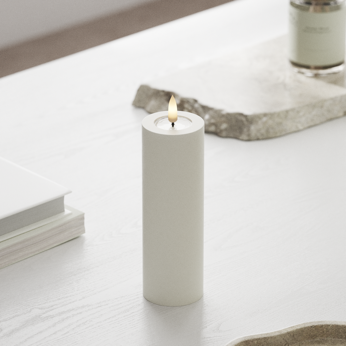 Deluxe Homeart LED Bloklys Ø 5 x 15 cm Hvid LED bloklys 1