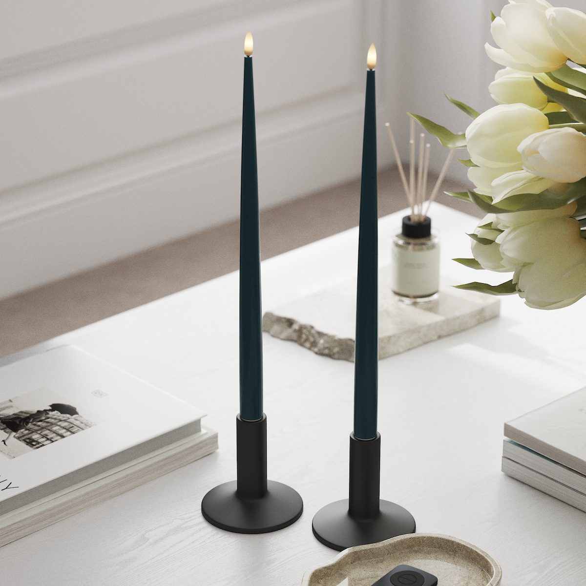 Deluxe Homeart LED Ljus Med Lack med Lack, 2 st 38 cm Petroleum LED Ljus Med Lack 1