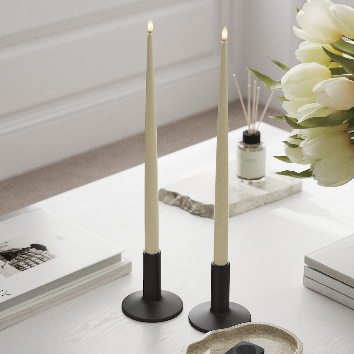 Deluxe Homeart LED sveču gaisma ar Laku, 2 gab 38 cm Krēms LED sveces gaisma 1