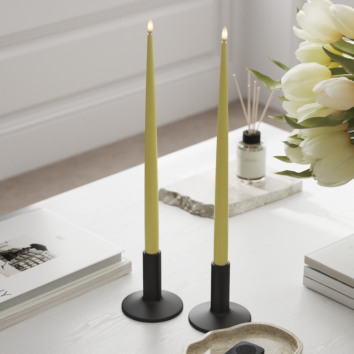 Deluxe Homeart LED sveču gaisma ar Laku, 2 gab 38 cm Gaiši dzeltens LED sveces gaisma 1