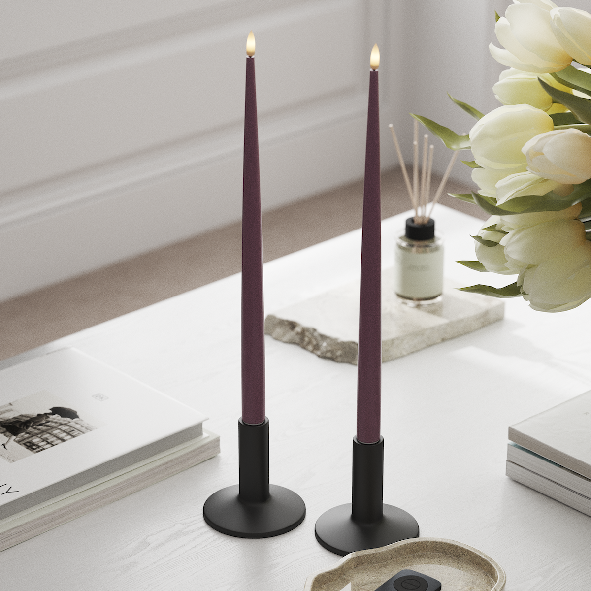 Deluxe Homeart LED sveču gaisma ar Laku, 2 gab 38 cm Gaiši violets LED sveces gaisma 1