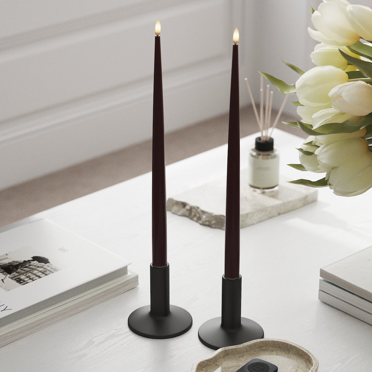 Deluxe Homeart LED sveču gaisma ar Laku, 2 gab 38 cm Burgundija LED sveces gaisma 1