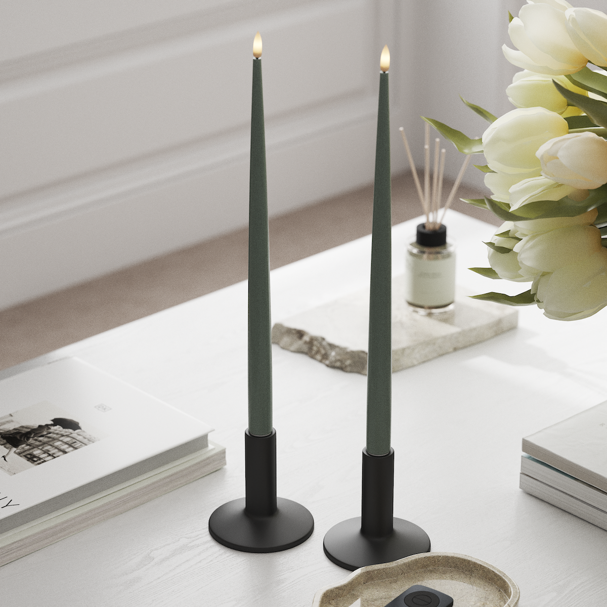 Deluxe Homeart LED sveču gaisma ar Laku, 2 gab 38 cm Salvijas zaļa LED sveces gaisma 1