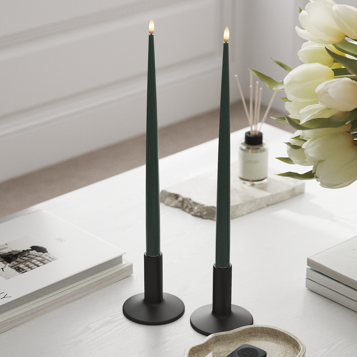 Deluxe Homeart LED Lys med lakk, 2 stk 38 cm Jadegrønn LED stearinlys 1