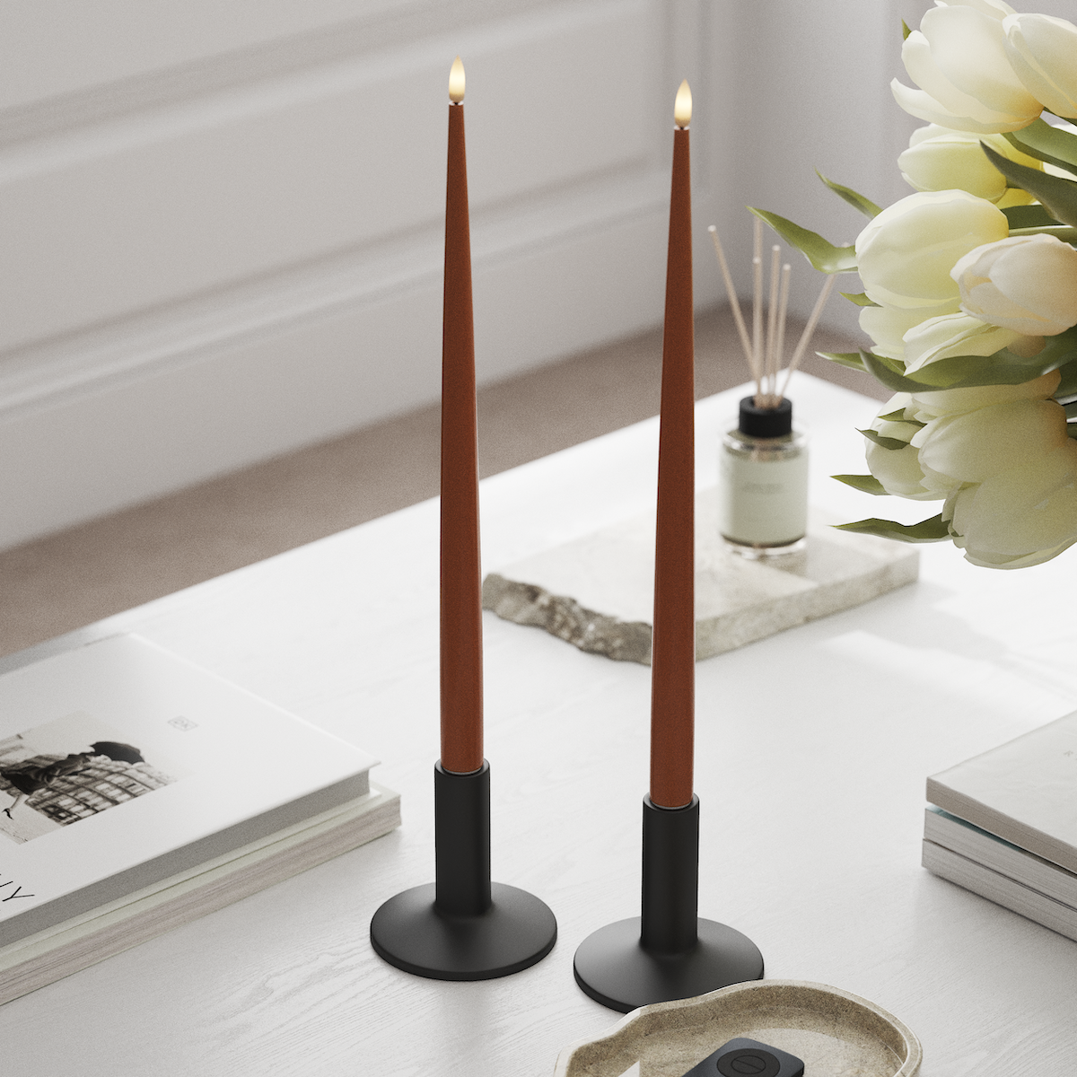 Deluxe Homeart LED sveču gaisma ar Laku, 2 gab 38 cm Oranža LED sveces gaisma 1