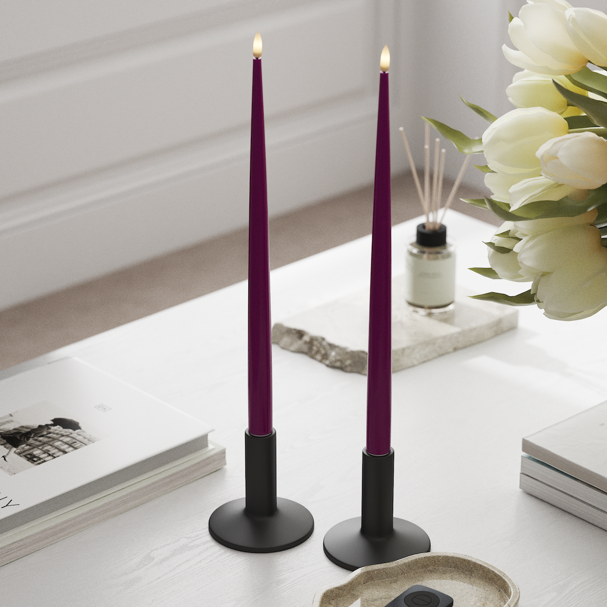 Deluxe Homeart LED sveču gaisma ar Laku, 2 gab 38 cm Violeta LED sveces gaisma 1