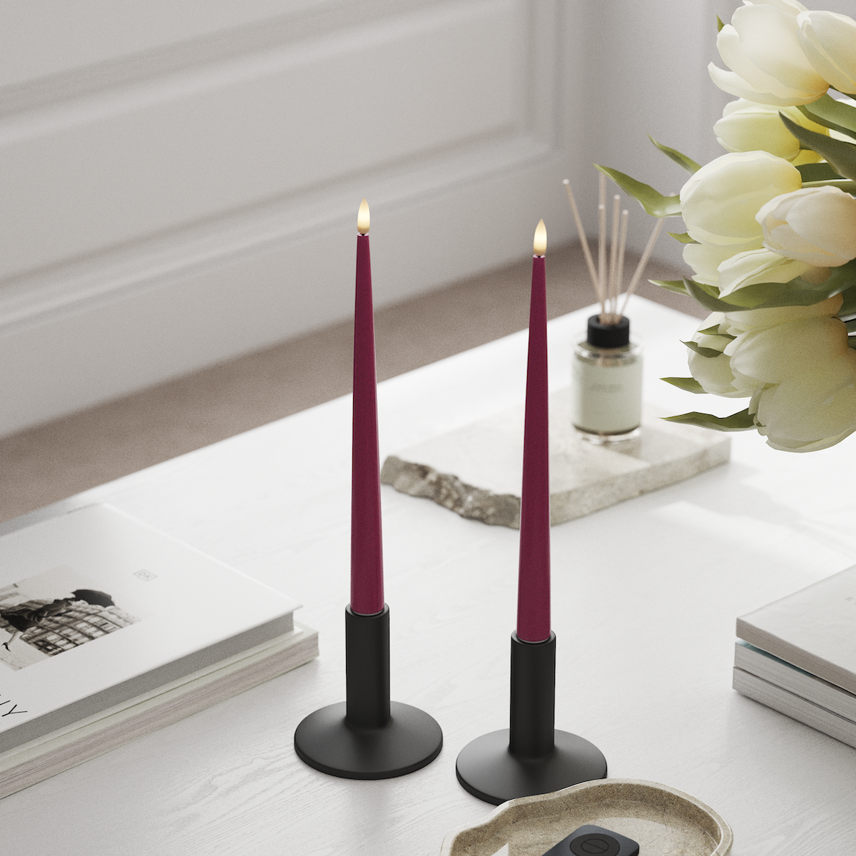 Deluxe Homeart LED sveču gaisma ar Laku, 2 gab. 28 cm Purpursarkans LED sveces gaisma 1