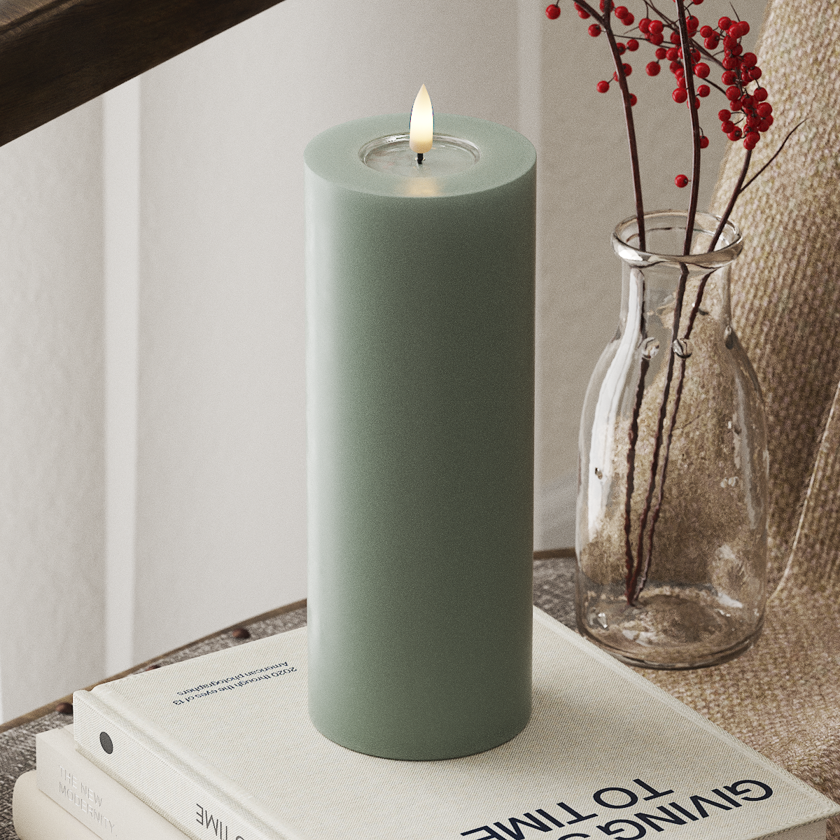 Deluxe Homeart Φωτιστικό μπλοκ LED Ø 7,5 x 20 cm Φασκόμηλο πράσινο Φως μπλοκ LED 4