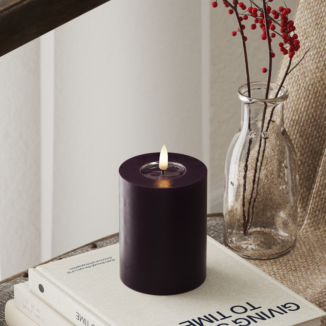 Deluxe Homeart LEDs Vela pilar Ø 7,5 x 10 cm Roxo escuro LEDs Vela pilar 4