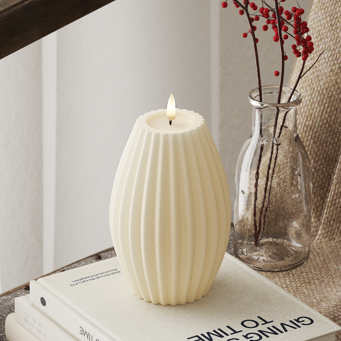 Deluxe Homeart LEDs Vela canelada D 10 x A 15 cm Creme LEDs Vela canelada 4