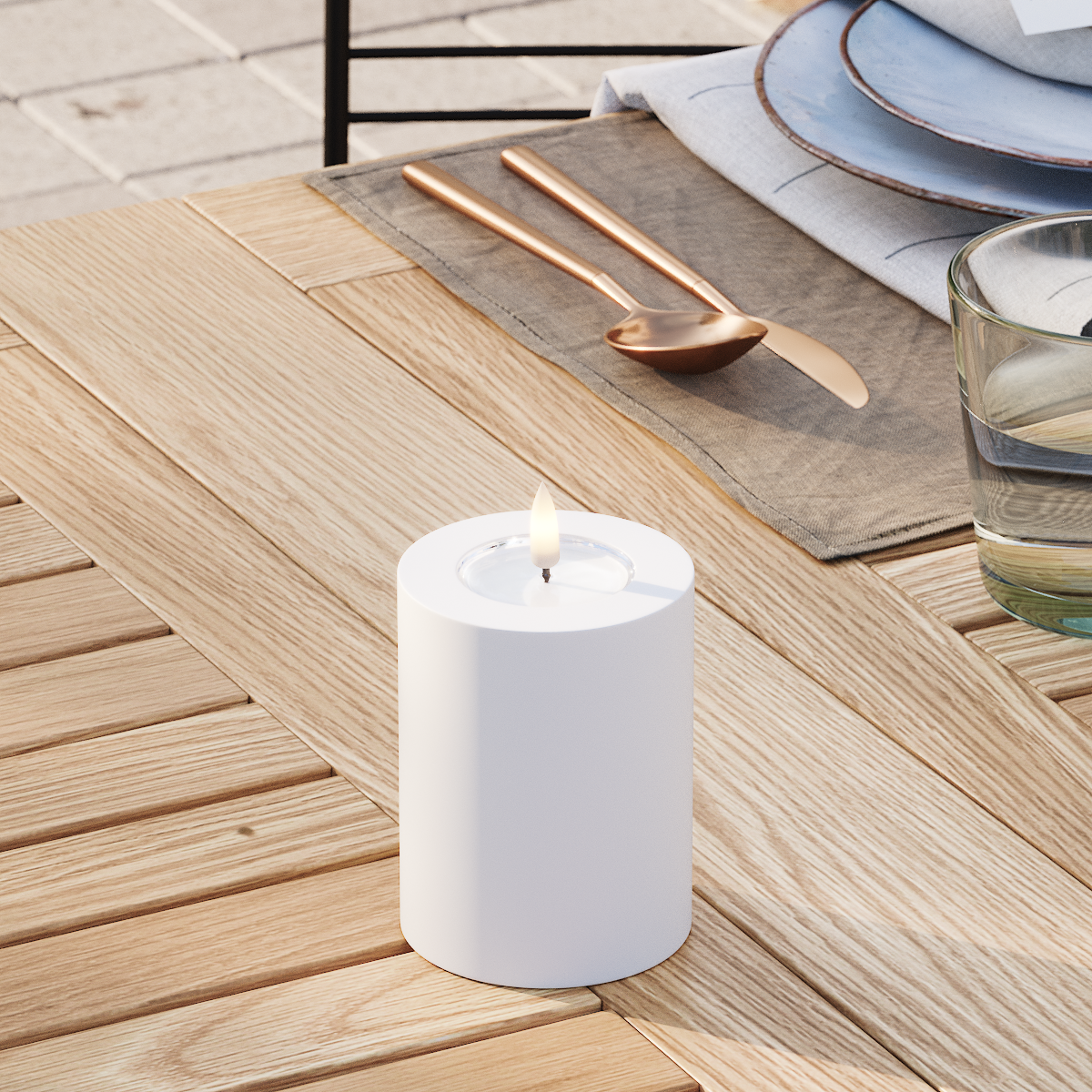 Deluxe Homeart Utendørs LED Blokklys Ø 7,5 x 10 cm Hvit LED utendørs lysblokklys 3